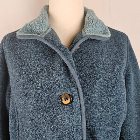 Vintage L.L. Bean Teal Fleece Cardigan Jacket Sz MP Barn Coat USA Polartec Warm - Picture 3 of 11